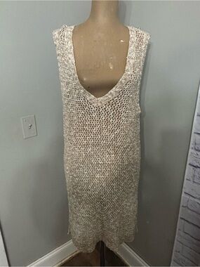 Hem & Thread Beige Open-Knit V-Back Swim Coverup
